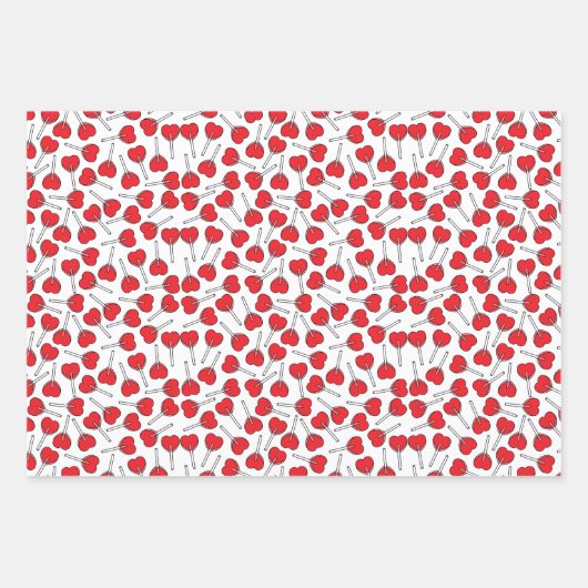Red Lollipops, Herz Lollipops, Lollipop Muster Geschenkpapier Set (Vorderseite 3)