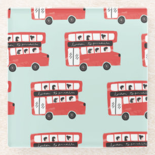 Red London Bus Vintages Muster Glasuntersetzer