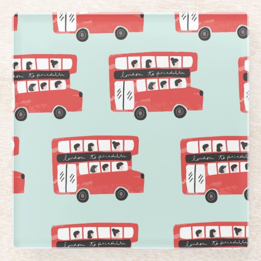 Red London Bus Vintages Muster Glasuntersetzer (Vorderseite)