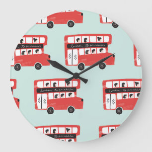 Red London Bus Vintages Muster Große Wanduhr