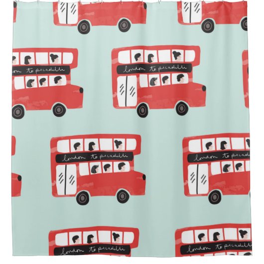 Red London Doppeldecker Bus Nahtloses Muster vint Duschvorhang (Vorderseite)