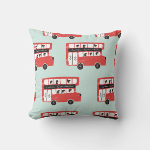 Red London Doppeldecker Bus Nahtloses Muster vint Kissen