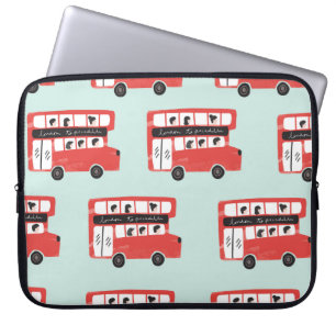 Red London Doppeldecker Bus Nahtloses Muster vint Laptopschutzhülle