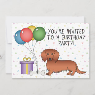 Red Long Hair Dackel Cartoon Dog Geburtstagsparty Einladung