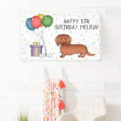 Red Long Hair Dackel Cartoon Hund Happy Birthday Banner (Insitu)