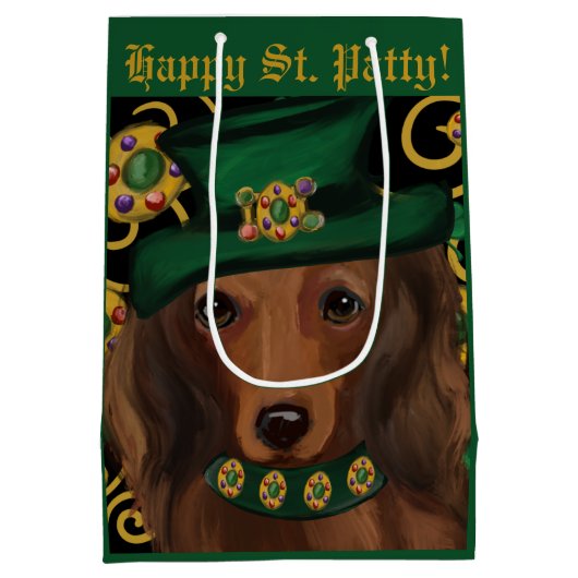 Red Long Hair Dackel Mittlere Geschenktüte (Rückseite)