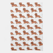 Red Long Hair Dackel Niedlich Cartoon Dog Muster Geschirrtuch (Vertikal)