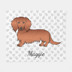 Red Long Hair Dackel Niedlich Cartoon Dog & Name Fleecedecke