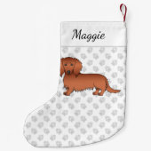 Red Long Hair Dackel Niedlich Cartoon Dog & Name Kleiner Weihnachtsstrumpf (Rückseite)