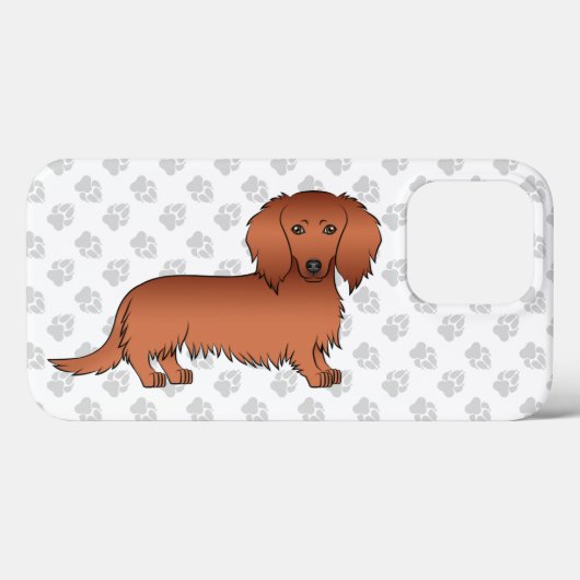 Red Long Hair Dackel Niedlich Cartoon Dog & Paws Case-Mate iPhone Hülle (Rückseite (Horizontal))