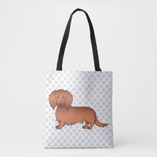 Red Long Hair Dackel Niedlich Cartoon Dog & Paws Tasche