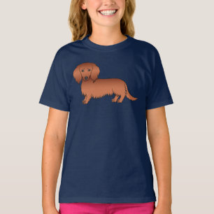 Red Long Hair Dackel Niedlich Cartoon Dog T-Shirt