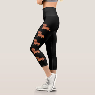 Red Long Hair Dackel Niedlich Cartoon Hunde Capri Leggings