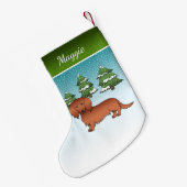Red Long Hair Dackel Niedlich Dog - Winterwald Kleiner Weihnachtsstrumpf (Rückseite (Hängend))