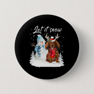 Red Long Hair Dackel Santa Dog Weihnachtsschnee Button
