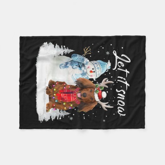 Red Long Hair Dackel Santa Dog Weihnachtsschnee Fleecedecke (Vorderseite (Horizontal))