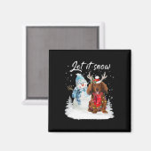 Red Long Hair Dackel Santa Dog Weihnachtsschnee Magnet (Vorderseite/Rückseite)