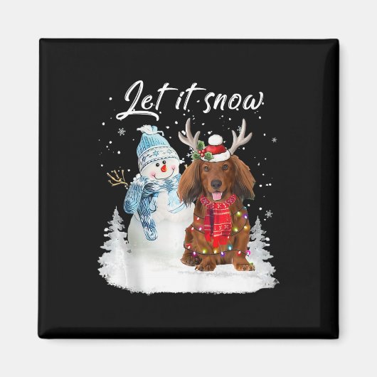 Red Long Hair Dackel Santa Dog Weihnachtsschnee Magnet (Vorne)