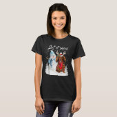 Red Long Hair Dackel Santa Dog Weihnachtsschnee T-Shirt (Vorne ganz)