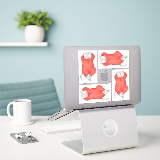 RED LONG JOHNS CAT 8"X8" Vinyl Sticker (Laptop auf Schreibtisch)