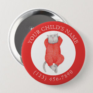 RED LONG JOHNS CAT Child ID Button - Rot