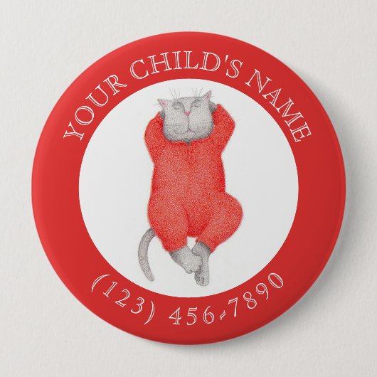 RED LONG JOHNS CAT Child ID Button - Rot (Vorderseite)