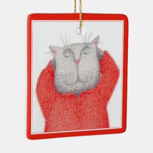 RED LONG JOHNS CAT Keramik Square Ornament (Rechts)