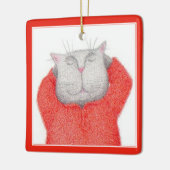 RED LONG JOHNS CAT Keramik Square Ornament (Links)