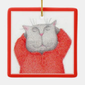 RED LONG JOHNS CAT Keramik Square Ornament (Rückseite)