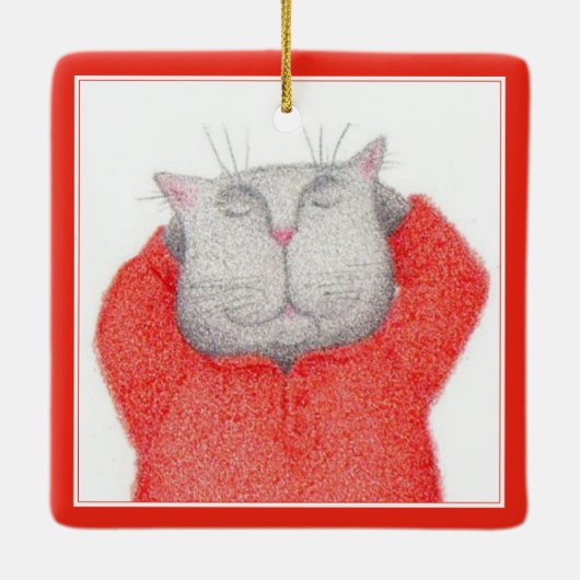 RED LONG JOHNS CAT Keramik Square Ornament (Rückseite)