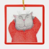 RED LONG JOHNS CAT Keramik Square Ornament (Vorderseite)