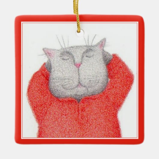 RED LONG JOHNS CAT Keramik Square Ornament (Vorderseite)