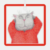 RED LONG JOHNS CAT Metal Square Ornament Aus Metall (Vorderseite)