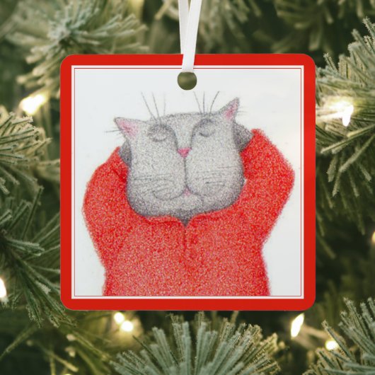 RED LONG JOHNS CAT Metal Square Ornament Aus Metall (InSitu)