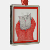 RED LONG JOHNS CAT Premium Square Ornament Aus Metall (Rechts)
