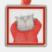 RED LONG JOHNS CAT Premium Square Ornament Aus Metall (Vorne)