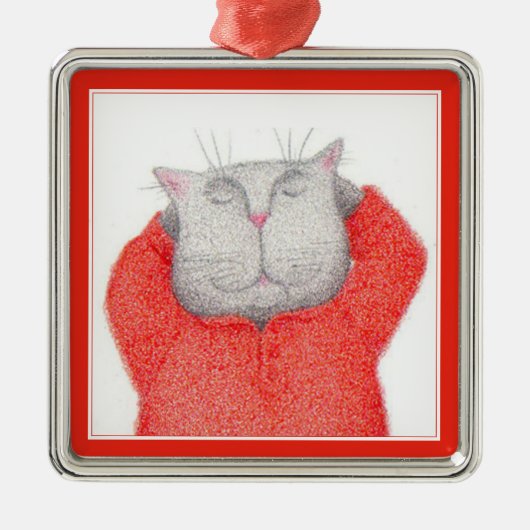 RED LONG JOHNS CAT Premium Square Ornament Aus Metall (Vorne)