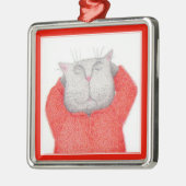 RED LONG JOHNS CAT Premium Square Ornament Aus Metall (Links)