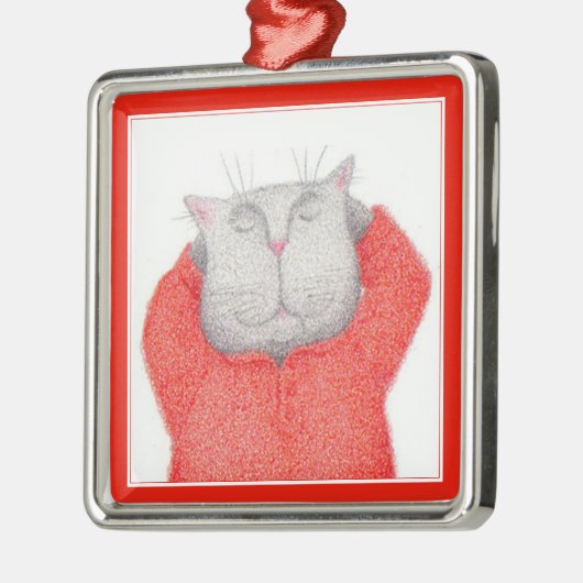 RED LONG JOHNS CAT Premium Square Ornament Aus Metall (Links)