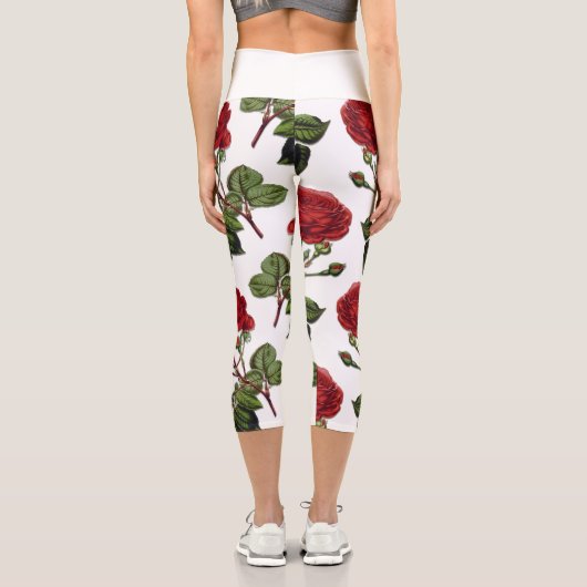 Red Long Steam Rose Muster Capri Leggings (Rückseite)