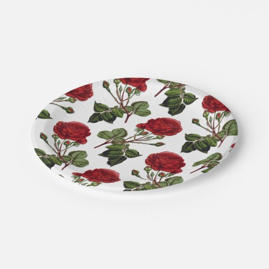 Red Long Steam Rose Muster Pappteller (Schrägansicht)