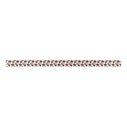 Red Long Steam Rose Muster Satinband (Vorderseite)