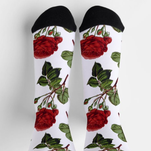 Red Long Steam Rose Muster Socken (Oben)