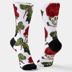 Red Long Steam Rose Muster Socken