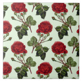 Red Long Stem Rose Muster Minze Green Hintergrund Fliese (Vorderseite)