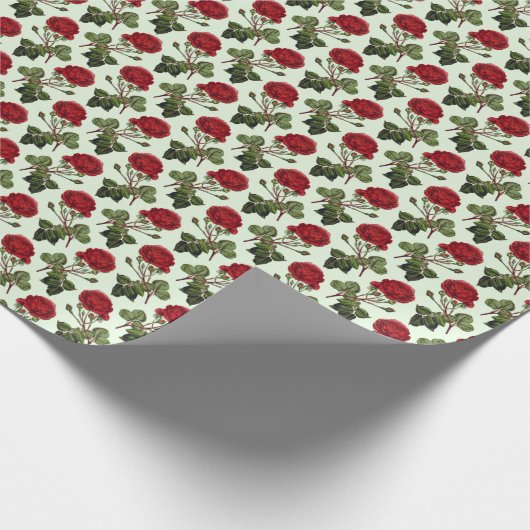Red Long Stem Rose Muster Minze Green Hintergrund Geschenkpapier (Ecke)