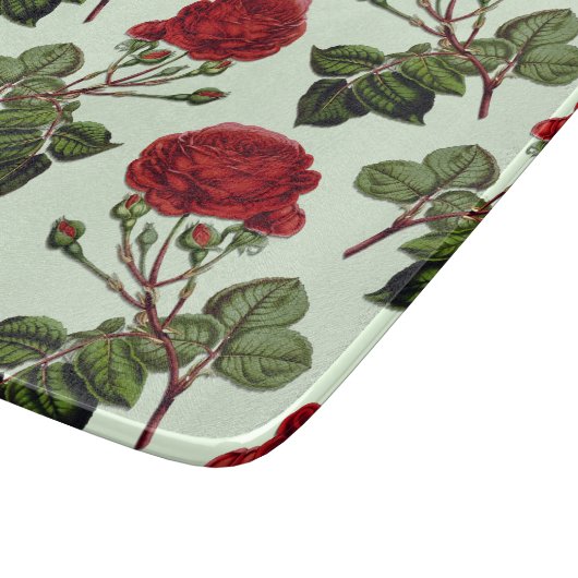 Red Long Stem Rose Muster Minze Green Hintergrund Schneidebrett (Ecke)