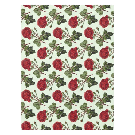 Red Long Stem Rose Muster Minze Green Hintergrund Tischdecke (Vorderseite)