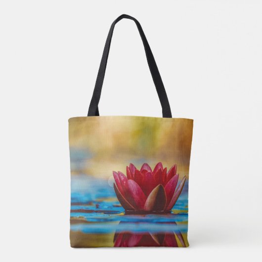 Red Lotus Blume Blue and Gold Akzente Tasche (Rückseite)
