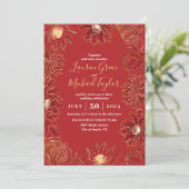Red Lotus Blume Oriental Floral Wedding Einladung (Stehend Vorderseite)